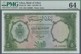Libya / Libyen: 5 Pounds 1963, P.26 In Almost Perfect Condition With A Few Minor Spots, PMG Graded 6 - Libia