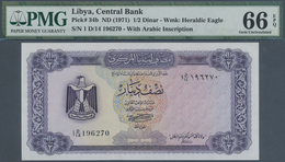 Libya / Libyen: 1/2 Dinar ND(1971), P.34b In Perfect UNC Condition, PMG Graded 66 Gem Uncirculated E - Libia