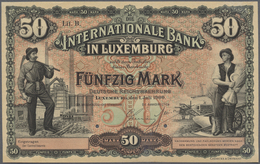 Luxembourg: 50 Mark 1900 Proof P. 5(p), Rare Note, Uniface Print, 2 Cancellation Holes, Beautiful Ad - Lussemburgo