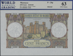 Morocco / Marokko: Very Rare Specimen / Proof Print Of 100 Francs P. 20s/p With Zero Serial Numbers, - Marocco