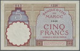 Morocco / Marokko: 5 Francs 1922 P. 23Aa, Light Handling And Light Folds In Paper, No Holes Or Tears - Marocco