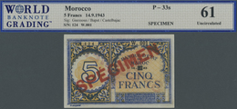 Morocco / Marokko: 5 Francs 1943 Specimen P. 33s, Some Pinholes At Left, WBG Graded 61 UNC. - Maroc