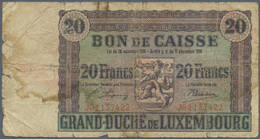 Luxembourg: 20 Francs L.28.11.1914 & 08.09.1918 (1926), P.35, Rare Banknote In Almost Well Worn Cond - Luxemburg