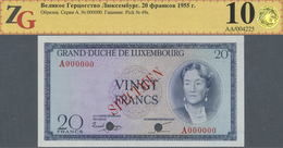 Luxembourg: 20 Francs 1955 Specimen P. 49s, ZG Graded 63 ChUNC. - Lussemburgo