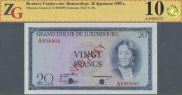 Luxembourg: 20 Francs 1955 Specimen P. 49s, ZG Graded 63 ChUNC. - Luxembourg