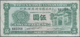 Macau / Macao: 5 Patacas 1945 P. 29, Used With Light Folds In Paper, Probably Pressed, Tiny Border T - Macao