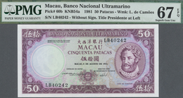 Macau / Macao: Banco Nacional Ultramarino 50 Patacas 1981, P.60 In Perfect UNC Condition, PMG Graded - Macao