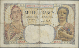 Madagascar: 1000 Francs 1945, P.41, Still A Nice Note And Original Shape With Some Pinholes At Left, - Madagascar