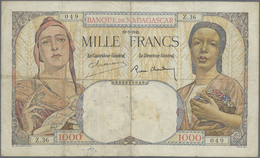 Madagascar: 1000 Francs 1945, P.41, Still A Nice Note And Original Shape With Some Pinholes At Left, - Madagaskar