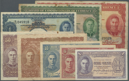 Malaya: Set Of 8 Notes Containing 1, 5, 10, 20 And 50 Cents 1941 And 1, 5 And 10 Dollars 1941 P. 6-1 - Malesia