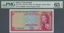 Malta: Pair Of 10 Shillings ND(1967-68), P.28a With Low Serial A/1 002240 – 002241(2pcs) PMG 64-65 G - Malte