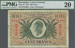 Martinique: Caisse Centrale De La France D'Outre-Mer 100 Francs 1944, P.25, Stained Paper Bwith Seve - Other & Unclassified