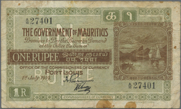 Mauritius: 1 Rupee July 1st 1919, P.19, Highly Rare Note With Toned Paper, Some Folds And A Few Stai - Maurice