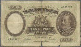 Mauritius:  Government Of Mauritius 10 Rupees ND(1930), P.21 In Well Worn Condition With A Number Of - Mauritius