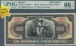 Mexico: 1000 Pesos ND(1931-34) Specimen P. 27s, PMG Graded 66 GEM UNC EPQ. - Mexique