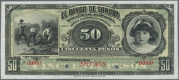 Mexico: El Banco De Sonora 50 Pesos 1899-1911 SPECIMEN, P.S422s, Punch Hole Cancellation And Red Ove - Messico