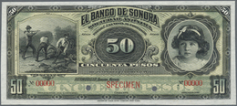 Mexico: El Banco De Sonora 50 Pesos 1899-1911 SPECIMEN, P.S422s, Punch Hole Cancellation And Red Ove - Mexico