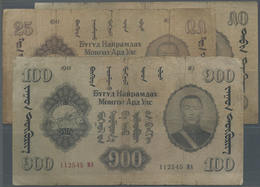 Mongolia / Mongolei: Set With 3 Banknotes 25, 50 And 100 Tugrik 1941, So Called "Sukhe Bataar" Issue - Mongolie