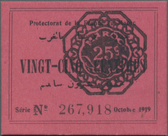 Morocco / Marokko: Rare Note Of Protectorat De La France In Morocco 25 Centimes 1919 P. 4a In Condit - Morocco