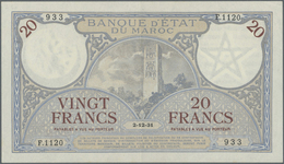 Morocco / Marokko: 20 Francs 1931 P. 18a In Great Condition With Only A Light Center Fold, Light Han - Marocco