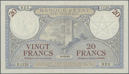 Morocco / Marokko: 20 Francs 1931 P. 18a In Great Condition With Only A Light Center Fold, Light Han - Maroc