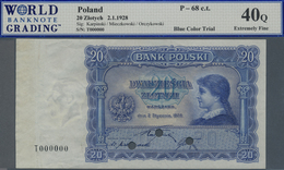 Poland / Polen: 20 Zlotych 1928 Color Trial SPECIMEN, P.68cts, Previously Mounted At Left Border, So - Polonia