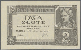 Poland / Polen: 2 Zlote 1936 Without Underprint P.36r, Seldom Offered Note In Great Original Shape W - Polonia