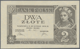 Poland / Polen: 2 Zlote 1936 Without Underprint P.36r, Seldom Offered Note In Great Original Shape W - Poland