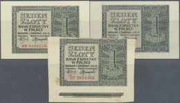 Poland / Polen: Set With 3 Banknotes 1 Zloty 1941 With Serial Number AE 0506874, BE 8499250 And BF 5 - Poland