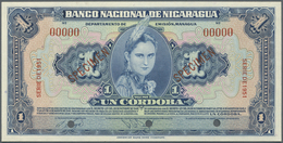 Nicaragua: 1 Cordoba 1951 Specimen P. 91Bs, 3 Cancellation Holes, Zero Serial Numbers, Specimen Over - Nicaragua