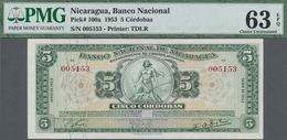 Nicaragua: Banco Nacional De Nicaragua 5 Cordobas 1953, P.100a, Minor Creases And A Few Tiny Spots, - Nicaragua