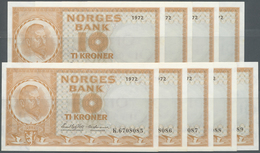 Norway / Norwegen: Set Of 9 CONSECUTIVE Notes 10 Kroner 1972 P. 31f In Condition: UNC. (9 Pcs Consec - Norvegia