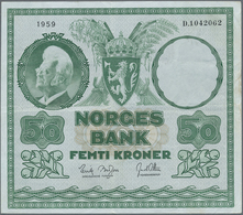 Norway / Norwegen: 50 Kroner 1959 P. 32c, Vertical And Horizontal Folds, No Holes Or Tears, Still Cr - Norvège