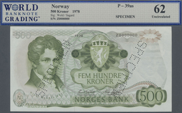 Norway / Norwegen: 500 Kroner 1978 SPECIMEN, P.39as In Almost Perfect Condition With Traces Of A Pap - Norvegia