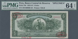 Peru: 5 Soles 1954 Specimen P. 70s, PMG Graded 64 Choice UNC NET. - Perù