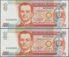 Philippines / Philippinen: 2 Pcs Unlisted Specimen Note Of 20 Pesos 2008 P. NL Like P. 200, With Zer - Filippine