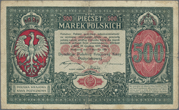 Poland / Polen: 500 Marek Polskich 1919, P.18, Almost Well Worn Condition With Several Border Tears, - Poland