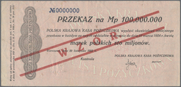 Poland / Polen: 100 Million Marek Polskich 1924 SPECIMEN, P.41s, Extraordinary Rare Note With Red Ov - Poland