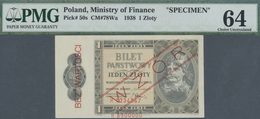 Poland / Polen: 1 Zloty 1938 Specimen P. 50s, PMG Graded 64 Choice UNC. - Poland