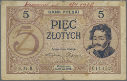 Poland / Polen: 5 Zlotych 1919 (1924), P.53 With Some Handling Traces Like Folds, Yellowed Paper, So - Poland