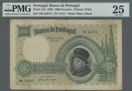 Portugal: 1000 Escudos 1938, Printer W & S, P.152, Toned Paper With Small Tears At Upper And Lower M - Portogallo