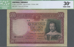 Portugal: 500 Escudos 1952, P.158, Lightly Toned Paper With Vertical Fold At Center And Some Other C - Portogallo