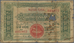 Portuguese India / Portugiesisch Indien: Rare Note 8 Tangas 1917 P. 20, With Large Holes At Right, S - India