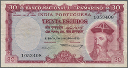 Portuguese India / Portugiesisch Indien: 30 Escudos 1959 P. 41, Uncancelled, Used With Folds And Cre - Indien