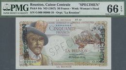 Réunion: 50 Francs ND(1947) Specimen P. 44s, PMG Graded 66 Gem UNC EPQ. - Riunione