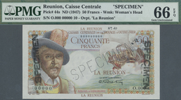 Réunion: 50 Francs ND(1947) Specimen P. 44s, PMG Graded 66 Gem UNC EPQ. - Reunion