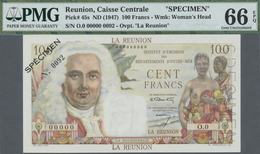 Réunion: 100 Francs ND(1947) Specimen P. 45s, PMG Graded 66 GEM UNC EPQ. - Riunione