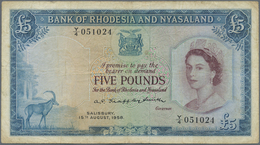 Rhodesia & Nyasaland: 5 Pounds August 15th 1958, P.22a With Several Handling Traces Like Folds And S - Rhodesia