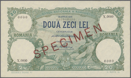 Romania / Rumänien: 20 Lei 1939 Specimen P. 41, Rare Note With Zero Serial Numbers, Red Specimen Ove - Roemenië