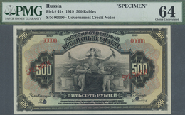 Russia / Russland: Rare Note 500 Roubles 1919 Specimen P. 41s, PMG Graded 64 Choice UNC. - Russia